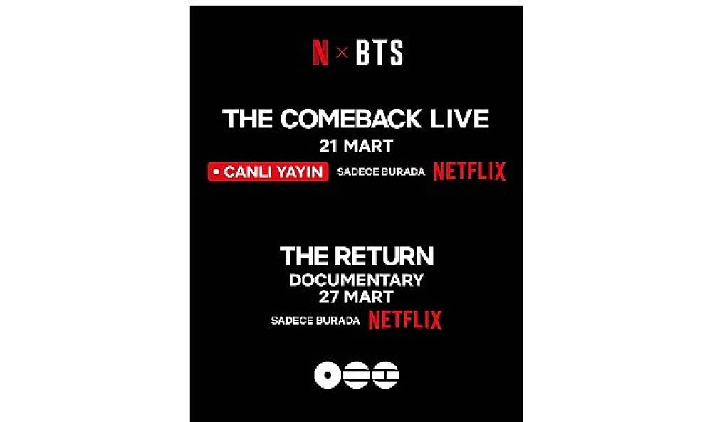 Netflix ve HYBE, D&uuml;nyaca &Uuml;nl&uuml; M&uuml;zik Grubu BTS'in Geri D&ouml;n&uuml;ş Canlı Performansını ve Belgesel Filmini Duyurdu